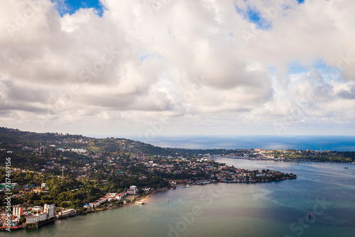 Jayapura City Center on the shores of Youtefa Bay seen from a height. Jayapura is the capital of Papua Province, the capital of the easternmost province in Indonesia. © Sony Herdiana