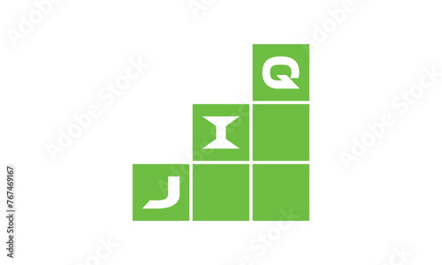 JIQ initial letter financial logo design vector template. economics, growth, meter, range, profit, loan, graph, finance, benefits, economic, increase, arrow up, grade, grew up, topper, company, scale photo