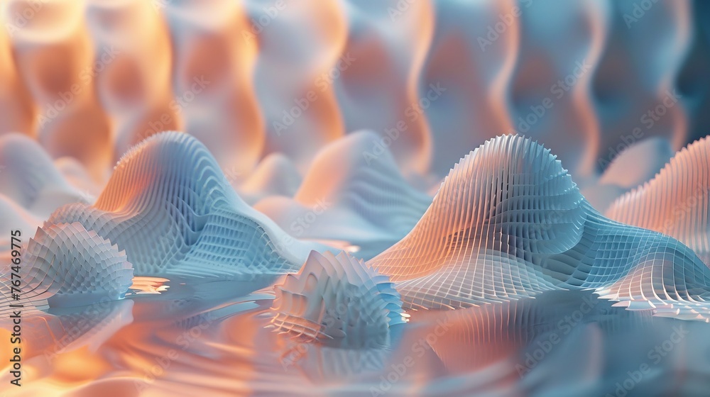 An abstract representation of a wave landscape inspired by the unique shape of snow crystals in a monochromatic color scheme, perfect for conceptual designs or cool themed content. An abstract representation of a wave landscape inspired by the unique shape of snow crystals in a monochromatic color scheme, perfect for conceptual designs or cool themed content.