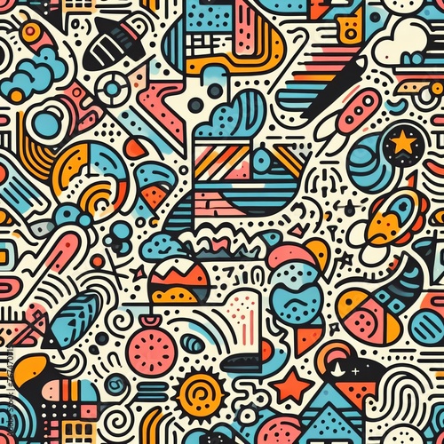 A playful and vibrant seamless pattern composed of colorful line doodles in a creative minimalist style  perfect for children s designs or trendy backgrounds