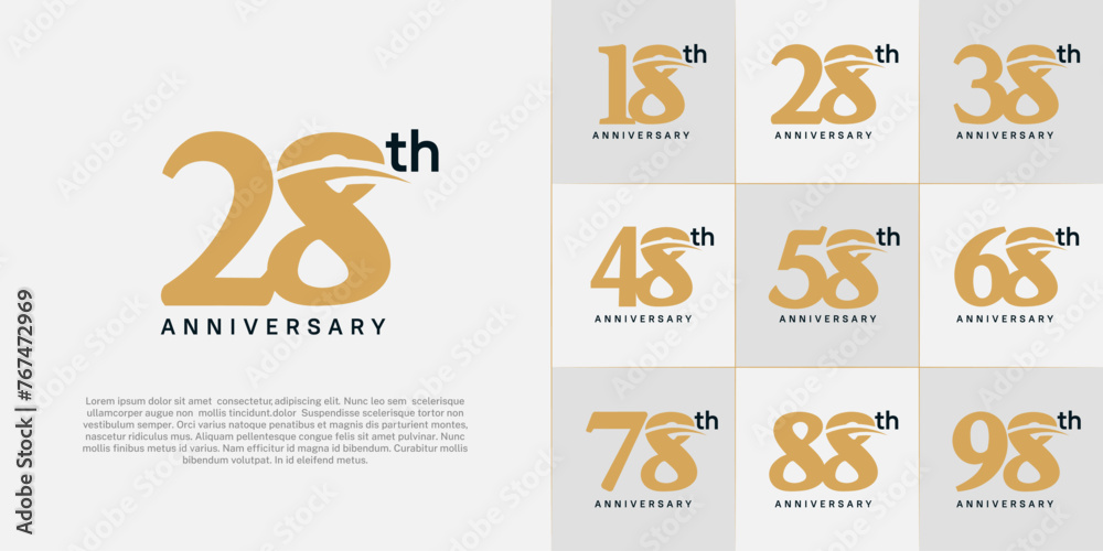 Set of Anniversary Logotype with swoosh, brown and black color can be use for special day celebration