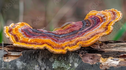Reishi mushroom on gentle pastel background, highlighting the natural beauty of ganoderma lucidum photo
