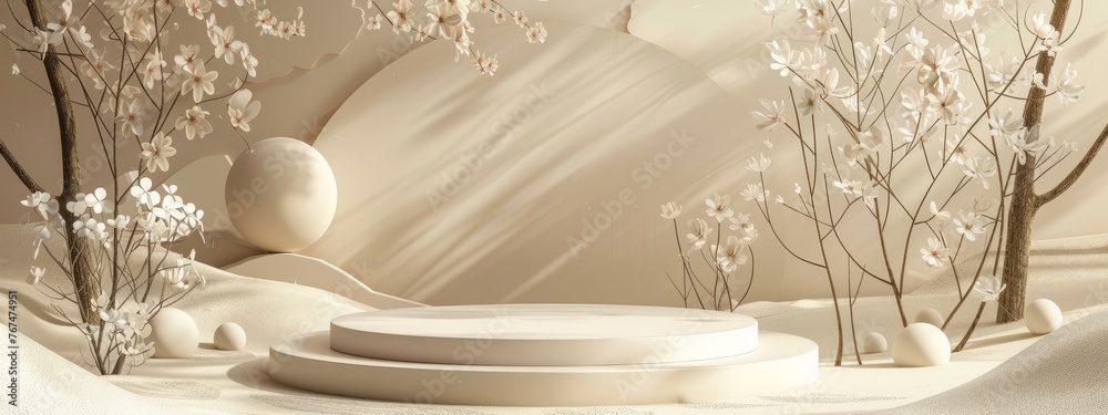 Background podium 3D product display stand platform abstract pastel light. Stage podium 3D background cream studio minimal scene wall pink white shadow room render blue empty floor luxury circle.