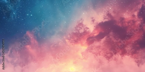 Vibrant Sunset Sky With Pastel Colors and Stars Emerging at Dusk