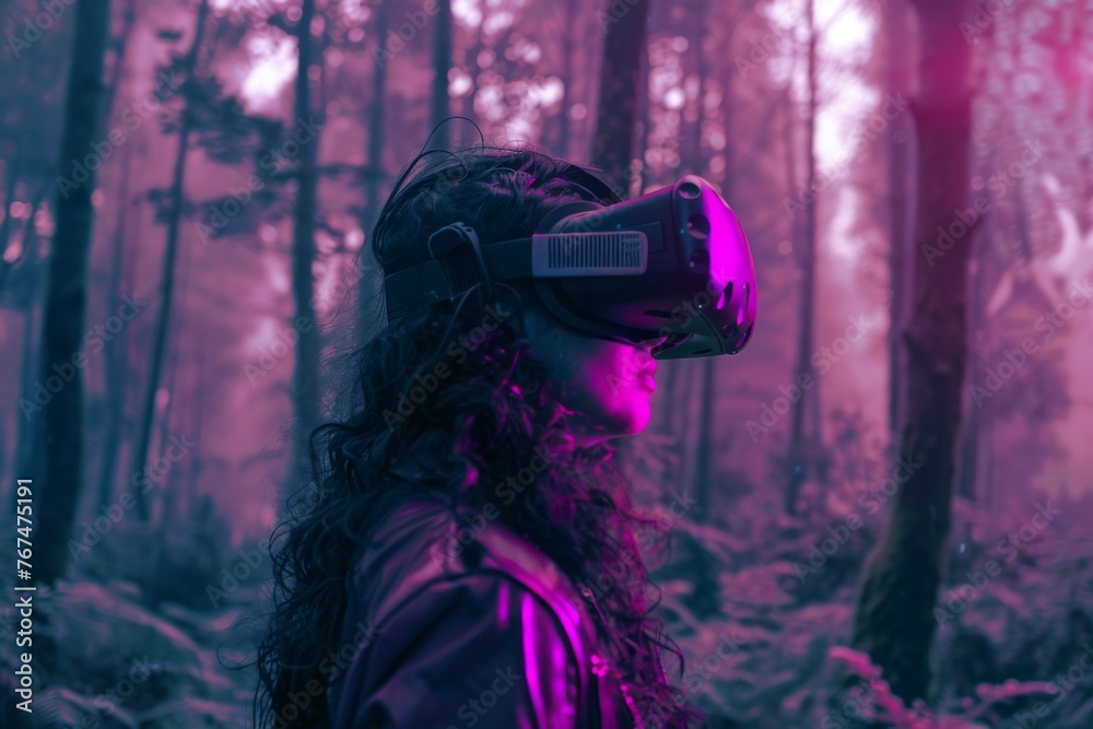 person in the forest in VR glasses
