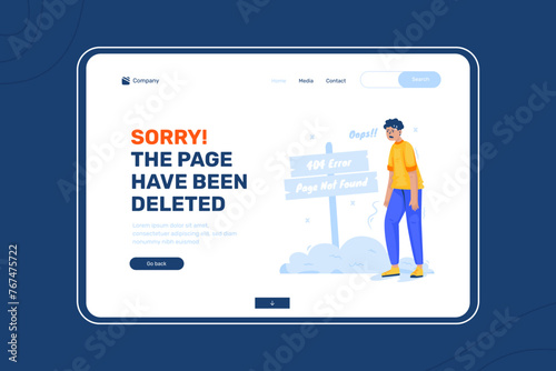 Error message 404 page not found illustration on landing page design