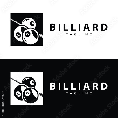 Billiard club logo design vector game badge sport template pool table with ball and stick simple illustration template