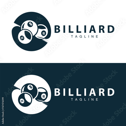 Billiard club logo design vector game badge sport template pool table with ball and stick simple illustration template