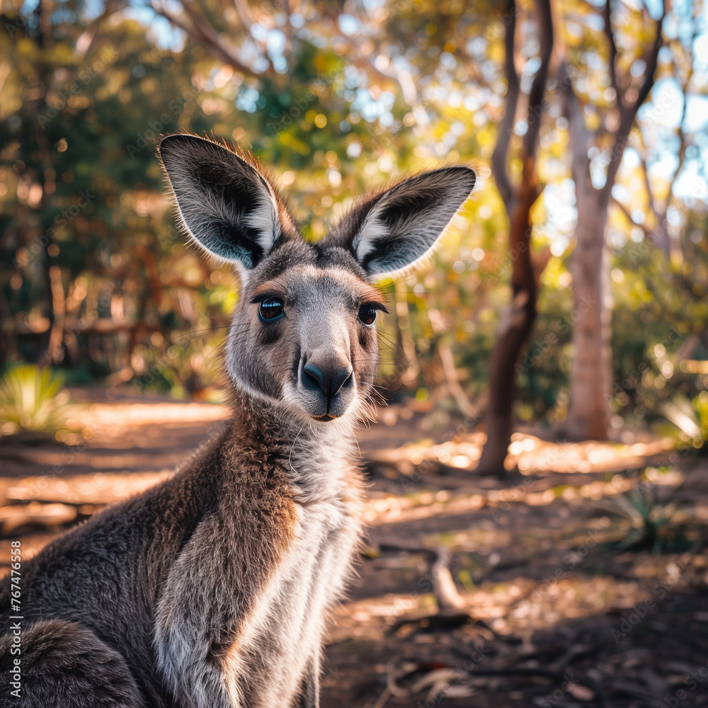 Curious Kangaroo in Natural Habitat at Sunset