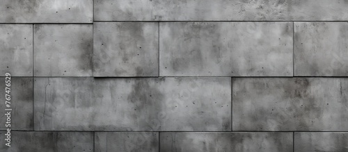 A detailed view of a grey brick wall showcasing the rectangular shapes  tints and shades of grey  composite material  symmetrical pattern  parallel lines  and monochrome photography