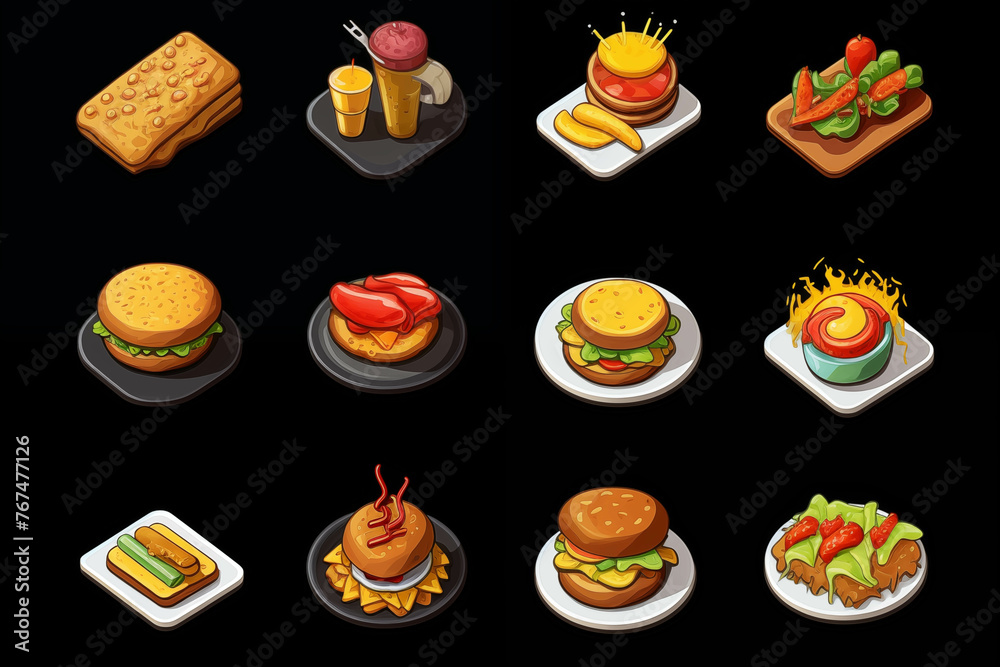 Drawing of a collection of European snacks and breakfasts. Drawing of a collection of European snacks and breakfasts.