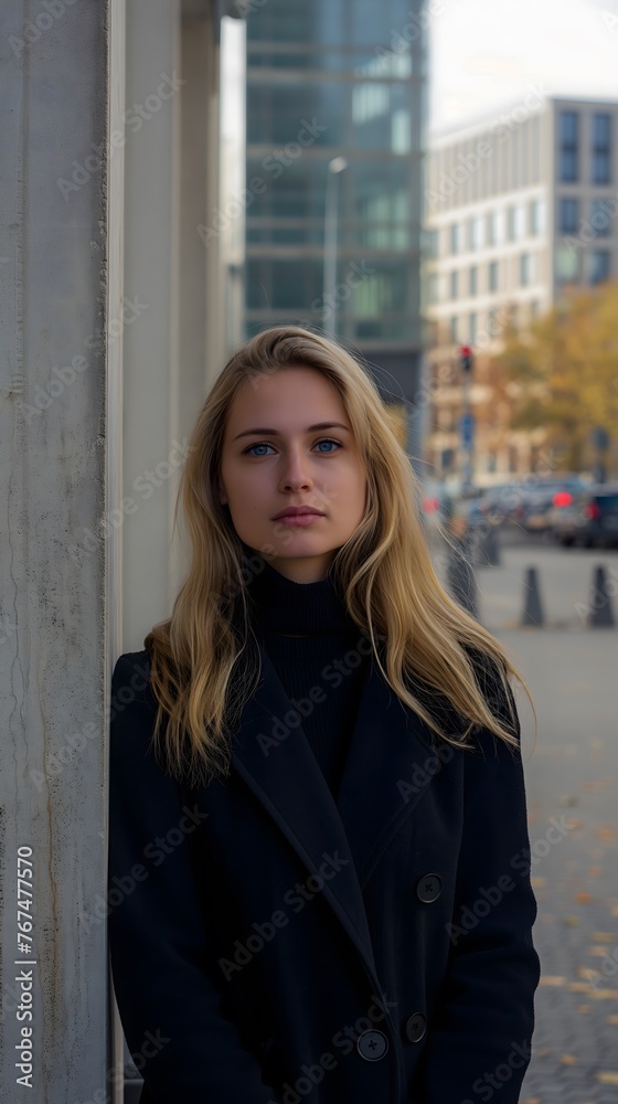 Minimalistisches Portrait, junge blonde Frau in den Straßen Berlins Minimalistisches Portrait, junge blonde Frau in den Straßen Berlins