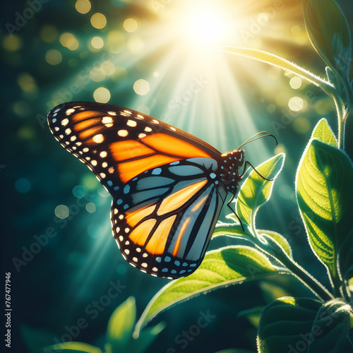 butterfly insect monarch flower  nature, garden, wing, fly,Ai generated  © Quranmeri