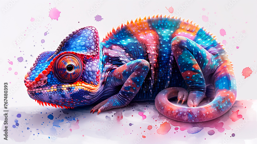 Fototapeta premium A chameleon. Exotic animal. Chameleon, family Chamaeleonidae, merging with its surroundings