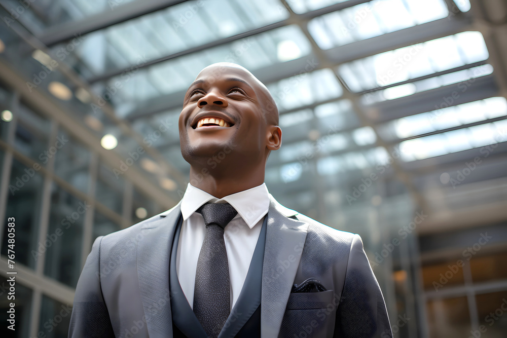 portrait of a successful African businessman against the background of an office building. self-confidence and career growth portrait of a successful African businessman against the background of an office building. self-confidence and career growth
