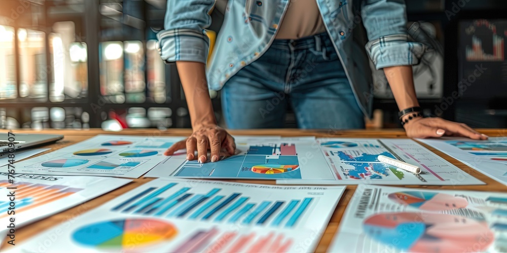 Office worker checking statistics and charts to track key performance indicators (KPI)