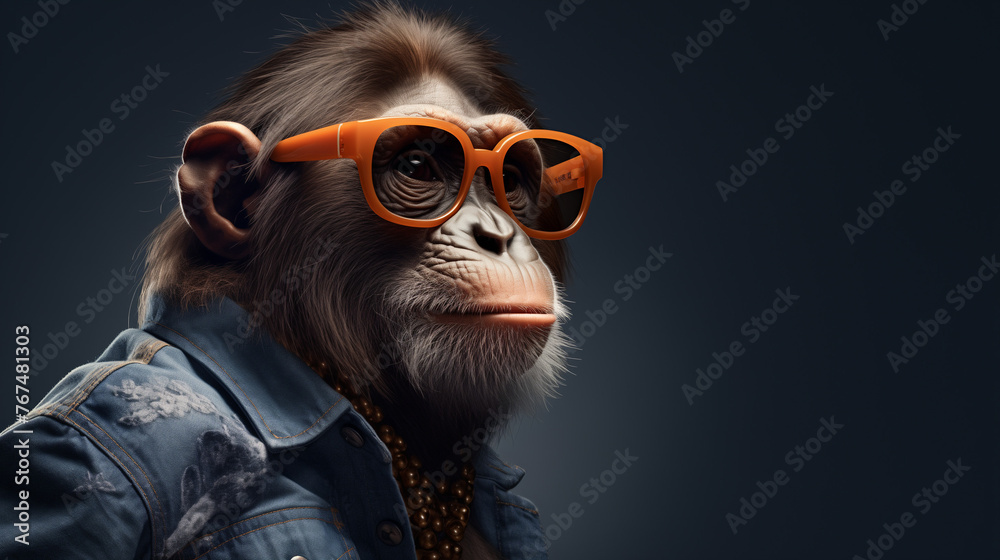 innovative Monkey Wearing Sunglasses On Blue Background