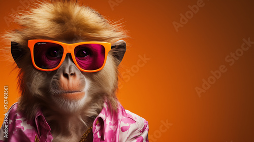 innovative Monkey Wearing Sunglasses On red Background © qaiser