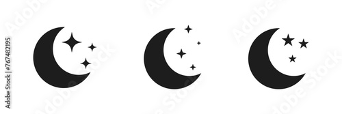 Half moon stars icon. crescent moon, Shine and sparkle stars vector icon sign - night or dark mode icons for app user interface and web elements