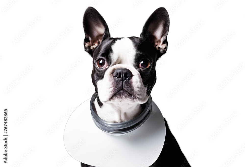 doctor terrier dog boston breed pure mask medical white portrait background corona virus hospital veterinary pet alone indoor mammal curious beautiful1 copy space nobody front view isolated on studio