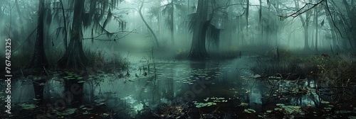 Dark and murky swamp landscappe photo