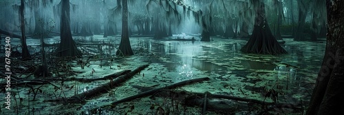 Dark and murky swamp landscappe photo