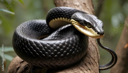 A King Cobra With Its Body Coiled Tightly Around A