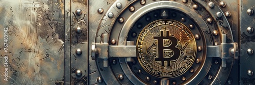 Bitcoin vault - safe door with bitcoin logo