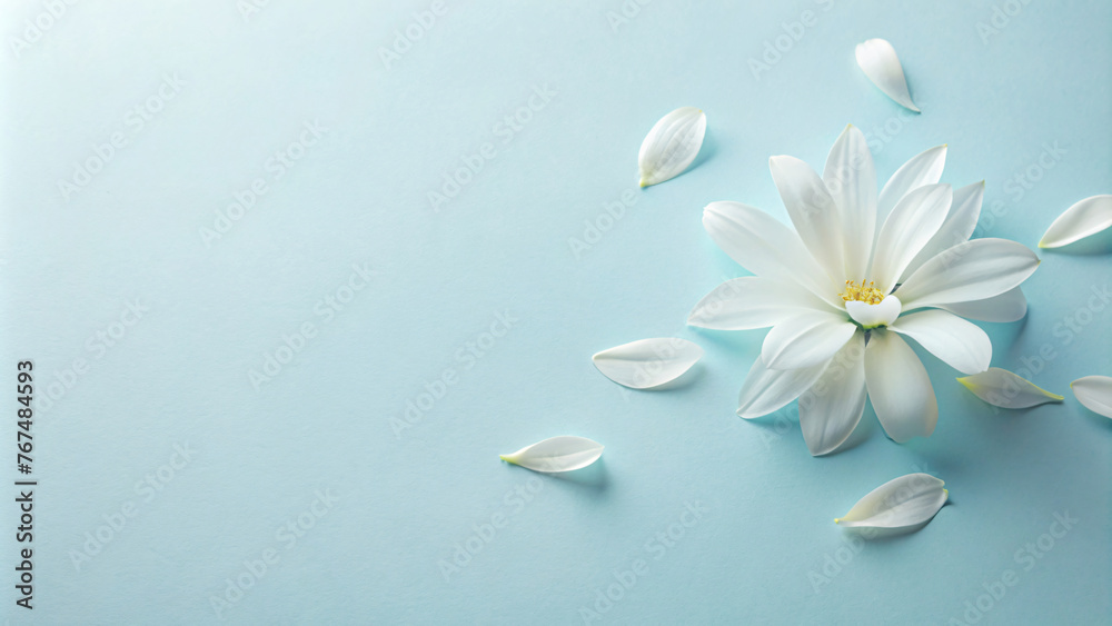White Flowers on Blue Background: A Beautiful Spring Floral Arrangement White Flowers on Blue Background: A Beautiful Spring Floral Arrangement