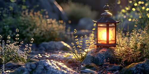 christmas lantern in the park, Candle Solar Garden Lantern Decoration, Wonderland LED Artificial Flame, Park Serenity: Solar Lantern Casting a Holiday Spell, Generative AI, 