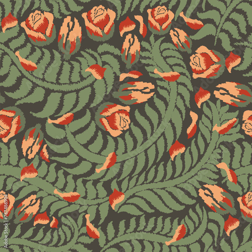 Seamless paisley embroidered floral motif pattern in vector, for design, fabric, wrapping, digital motif, background, wallpaper, print, clothing, etc.	