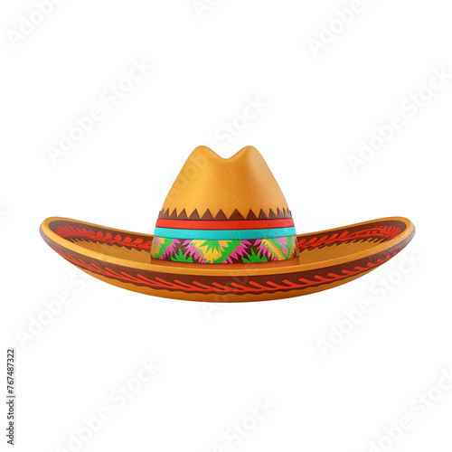 Design Element of a Cute Simple 3D Cartoon Illustration Render of a Mexican Hat Sombrero, Isolated on Transparent Background, PNG