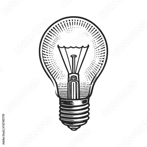 light bulb lamp universal symbol for ideas, creativity, and innovation in a detailed vintage style. Sketch engraving generative ai vector illustration. Scratch board imitation. Black and white image.