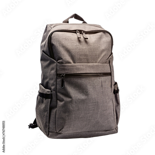 Grey backpack isolated on a transparent background.
