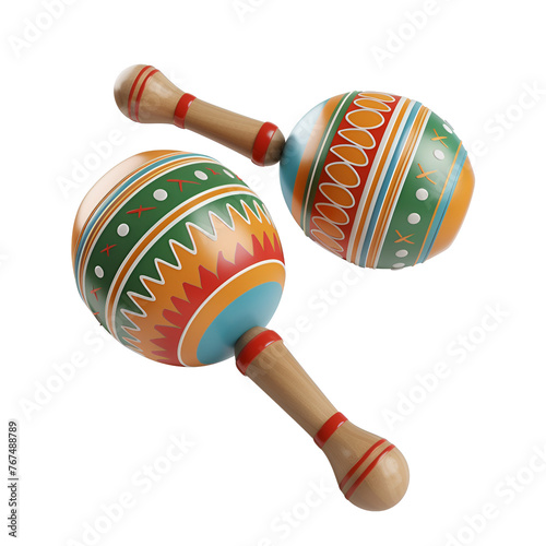 Mexican Maracas Rattle: Cute Render of Simple Cartoon 3D Illustration for Design, Isolated on Transparent Background, PNG