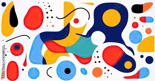 beutifull abstract simple shapes, vector illustration, simple lines, black line art, flat colors, colorful, orange green blue yellow purple red white black, photo