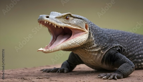 A Monitor Lizard With Its Mouth Open Displaying I