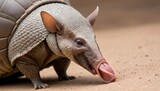 An Armadillo With Its Tongue Flicking Out To Taste