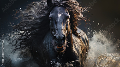 An amazing horse, with a long, lush mane, like a storm in the © JVLMediaUHD