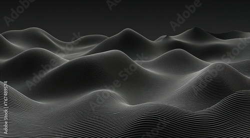 Black and white lines and point, 3D texture relief, undulating mountain range with thin lines, high resolution, high detail, high quality,