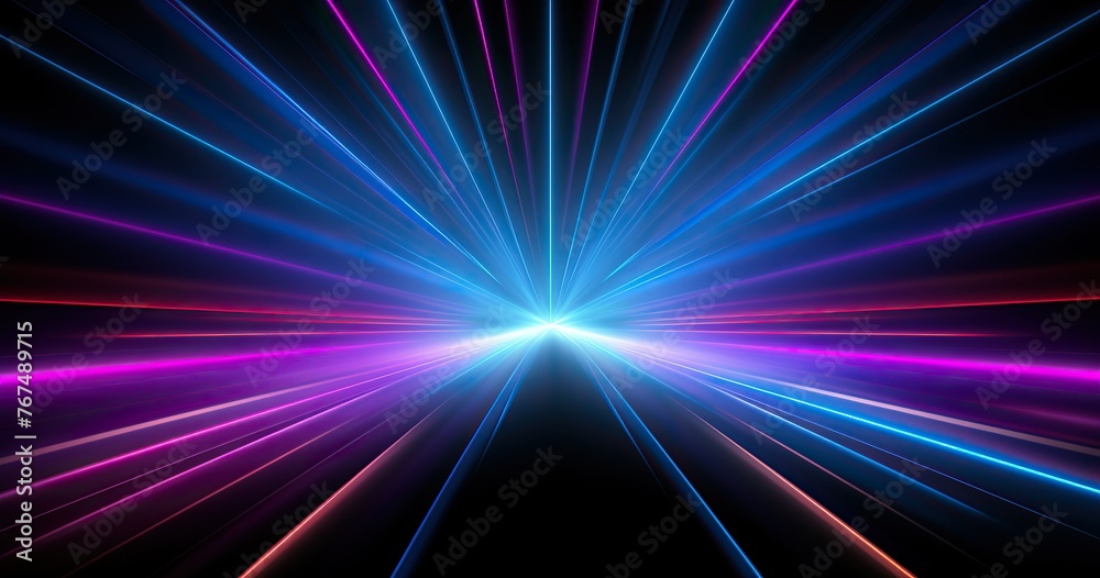 Black background with beautifull neon rays. Vector illustration for graphic design or video cards, in the style