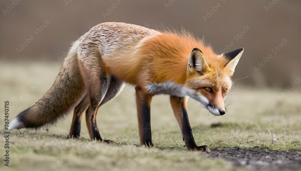 A Fox With Its Nose Pressed To The Ground In Searc