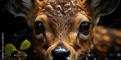 Living, brown eyes of a deer, reflecting calm and tendernes photo