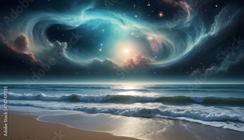 Celestial Seascape Nebula Waves Cosmic Ocean Su
