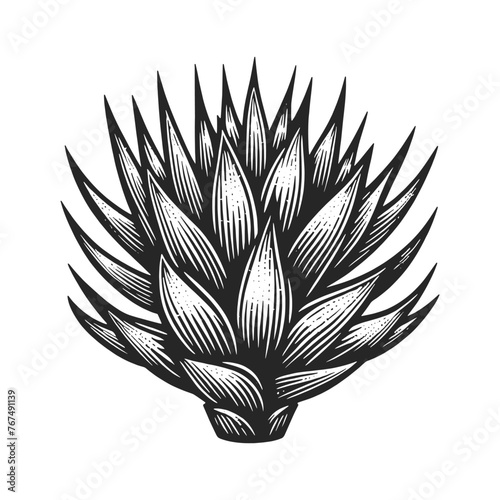 agave plant with sharp, pointed leaves, suitable for botanical studies black and white vintage illustration. Sketch engraving generative ai vector illustration. Scratch board imitation. 