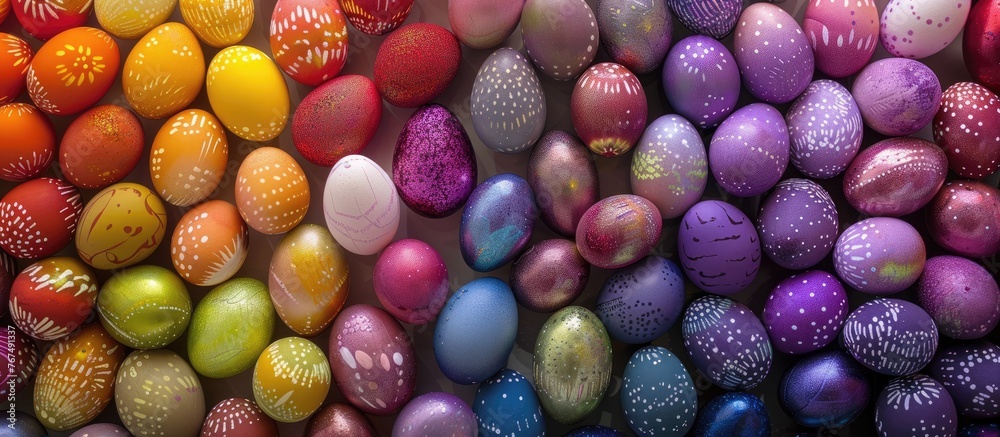 display containing Easter eggs of various colors display containing Easter eggs of various colors