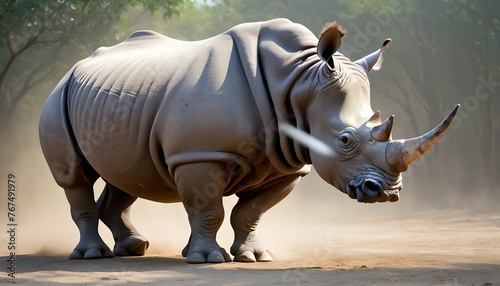 A Rhinoceros With A Powerful Build