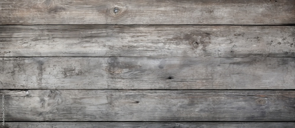 Naklejka premium A detailed closeup of a rectangular hardwood wall with a gray wood grain texture resembling brickwork. The pattern adds depth and character to the building material