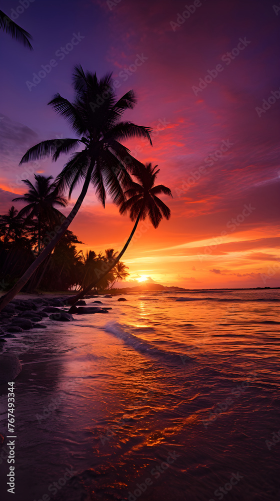 Stunning Shades of Sunset: A Majestic Display Of Nature’s Palette at a Tropical Beach Side