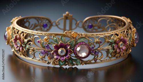 Intricate Art Nouveau Inspired Bracelet Adorned W